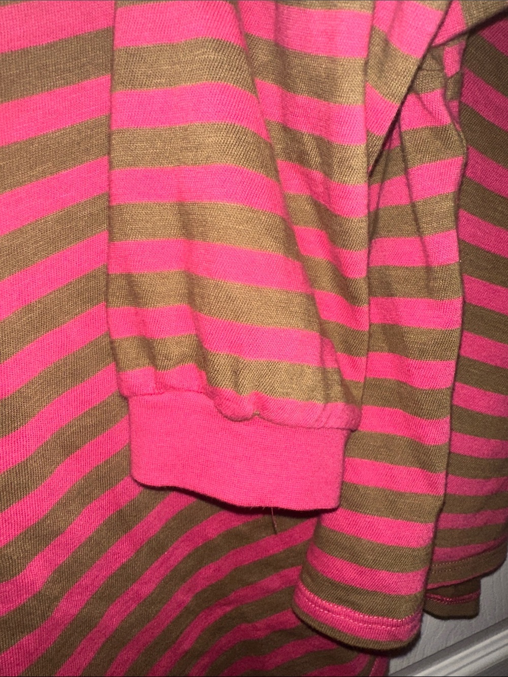 Zara Pink and Olive Striped Crewneck Sweater